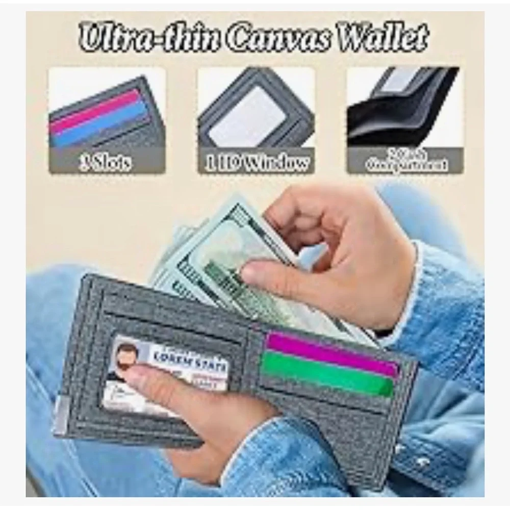Mens Slim Wallet, Denim Fabric Men's Wallet Minimalist Wallet for Men (new)